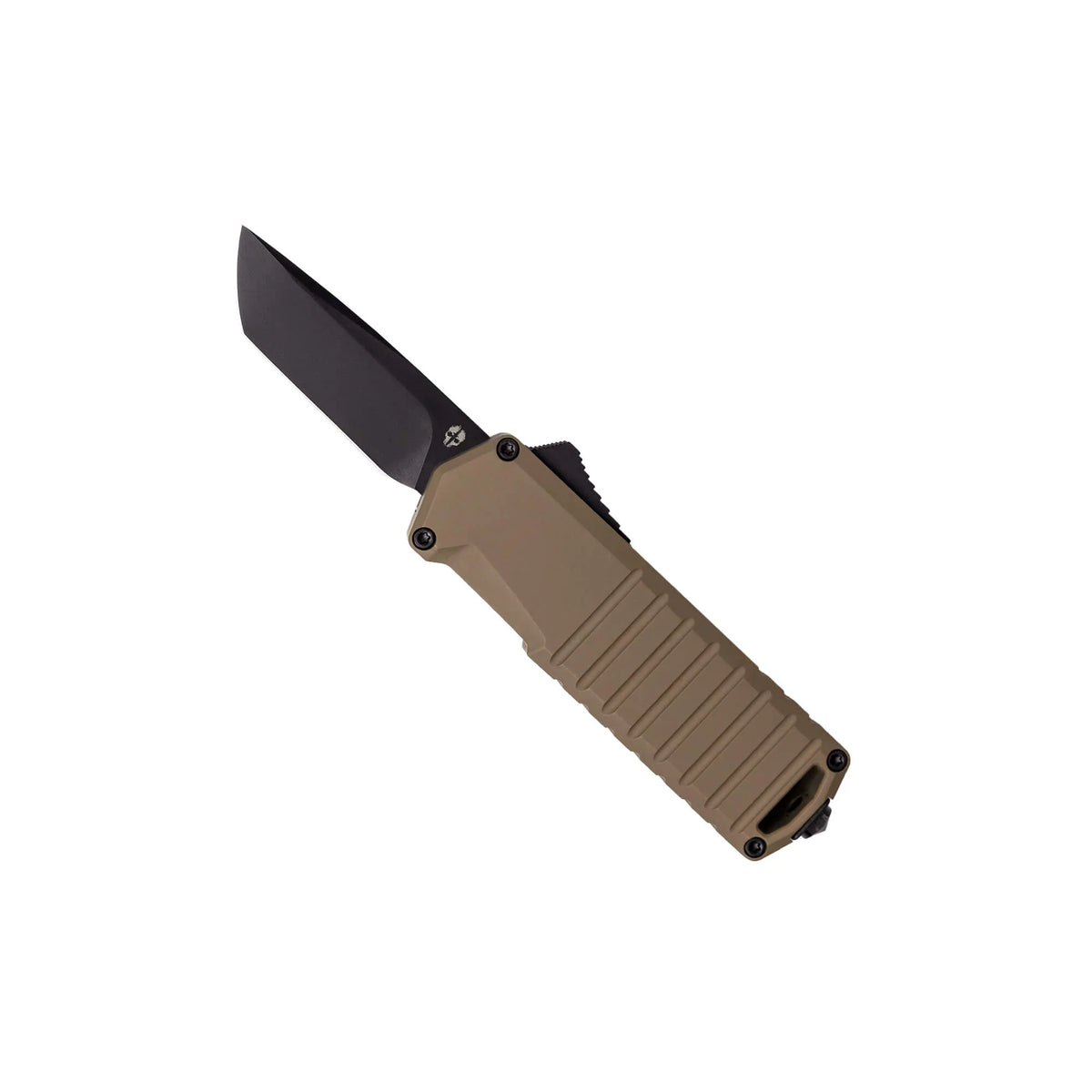Tekto Knives A2 Badger - Automatic - Dessert Tan Aluminum - Black D2 Steel Blade Automatic Knives - Tophatter Daily Deals