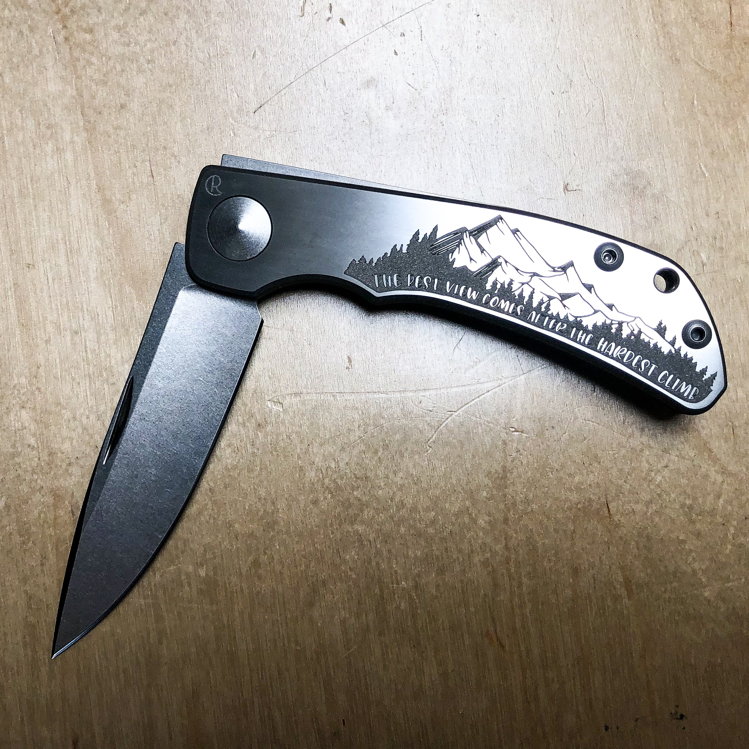 Chris Reeve Knives Impinda - Blade Show 2021 "The Best Views Come After the Hardest Climb" CAD Custom - CPM-35VN - IMP-1026 Knives - Tophatter Daily Deals