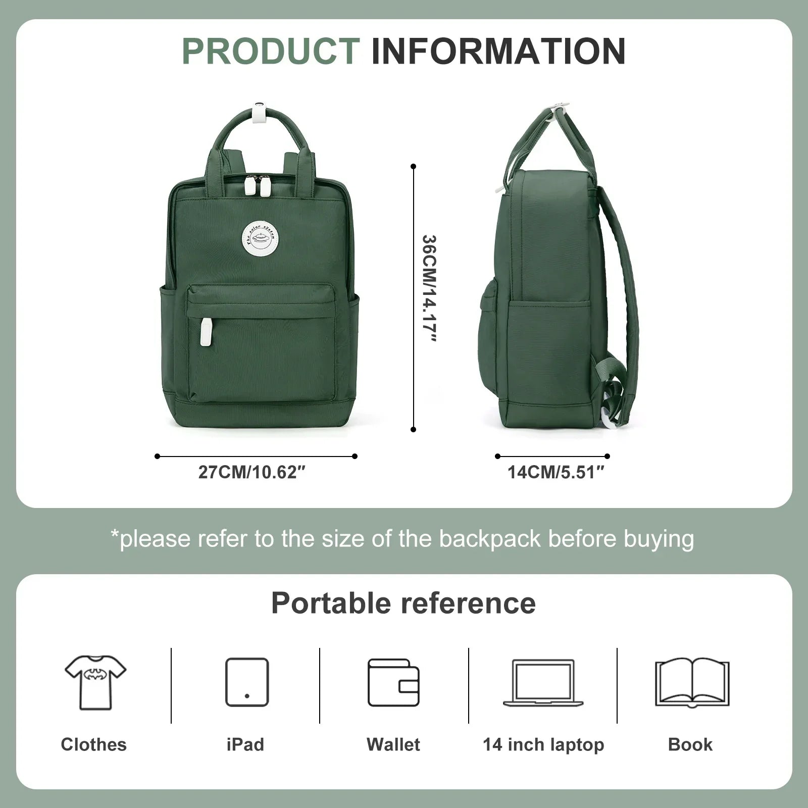 School Nylon Backpack for Teens and Women (Olive) Luggage & Bags > Backpacks - Tophatter Daily Deals