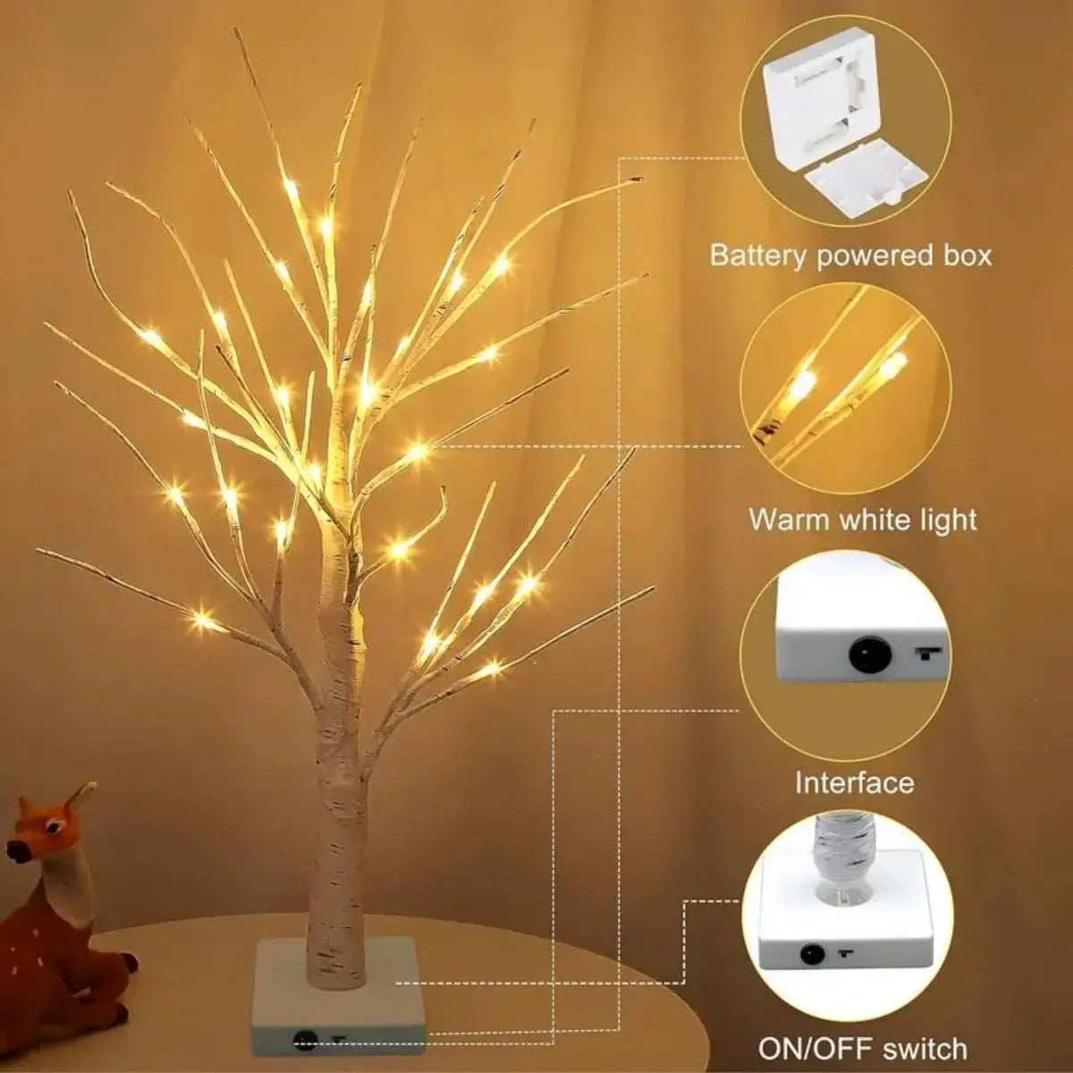 LED Easter Birch Tree Lamp USB Battery Powered Decor - Tophatter Daily Deals