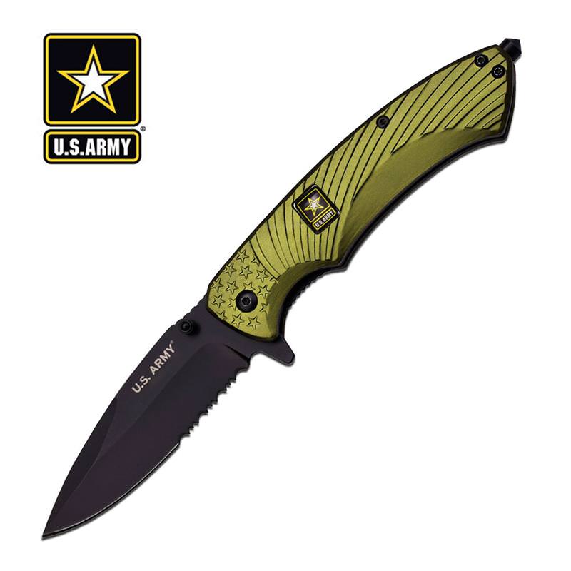U.S. Army 7.25" Tactical Spring Assisted Opening Pocket Knife Green - Tophatter's Guns'N'Weapons Store Collectible Weapons - Tophatter Daily Deals