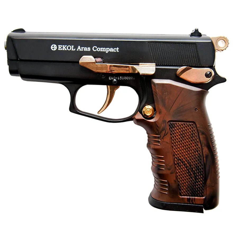 ARAS Compact HP Black With Gold Fittings 9MM Blank Firing Gun - Tophatter Daily Deals