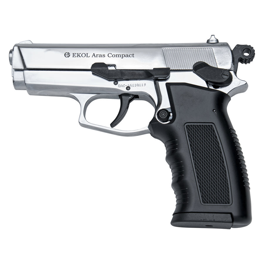 ARAS Compact HP Chrome Finish - 9MM Blank Firing Replica Gun - Tophatter's Guns'N'Weapons Store Collectible Weapons - Tophatter Daily Deals