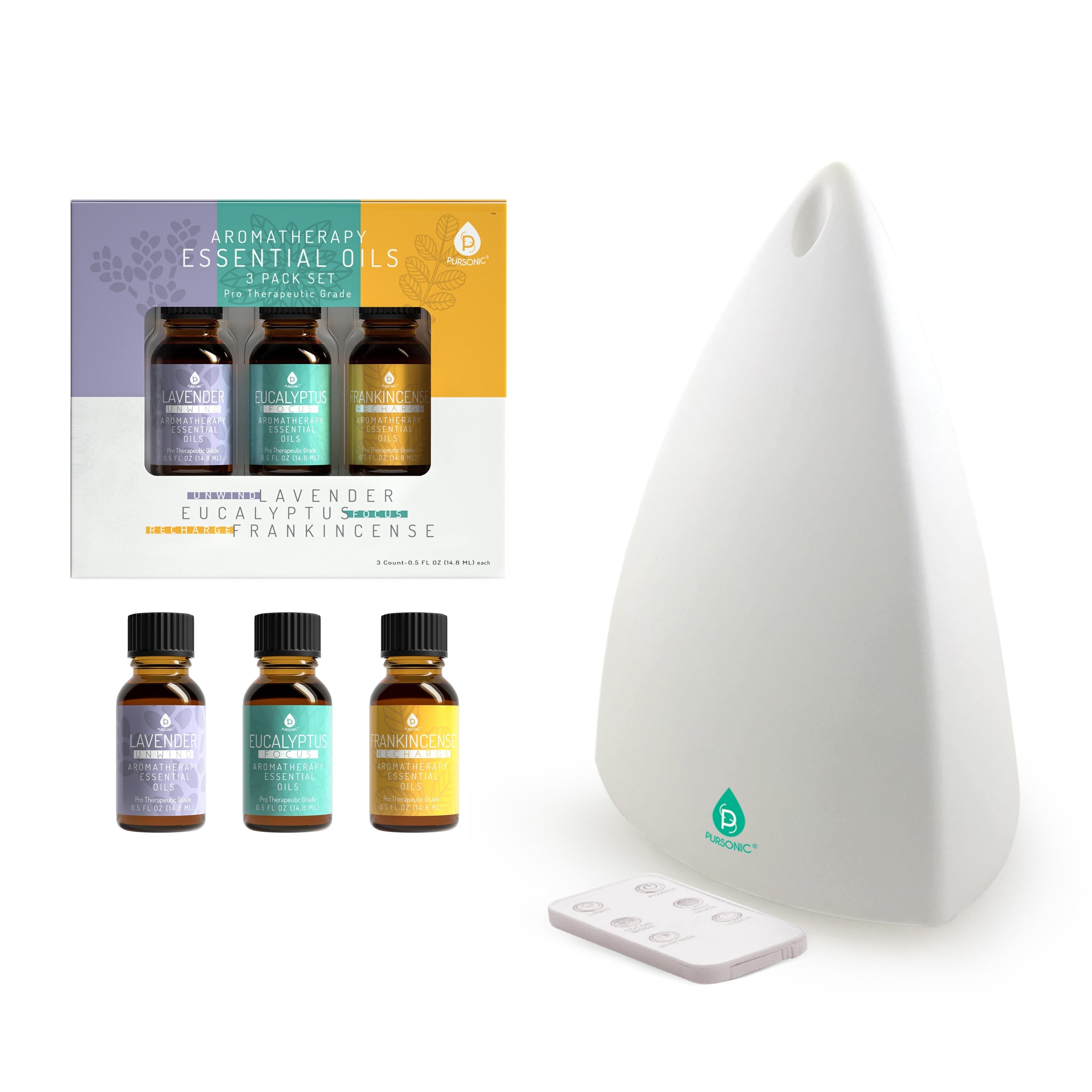 Pursonic Pursonic Aromatherapy Diffuser & Essential Oil Set -Ultrasonic Top 3 Oils White Diffusers - Tophatter Daily Deals