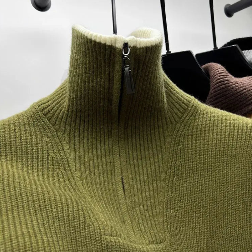 Warm Mens Half Zip Sweater - Stand Collar, Knit, Casual - Tophatter Daily Deals