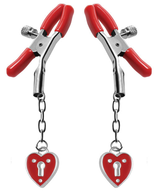 Master Series Charmed Heart Padlock Nipple Clamps Red Nipple Clamps - Tophatter Daily Deals