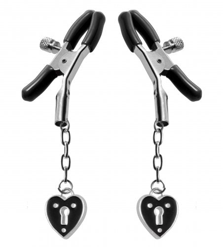 Master Series Charmed Heart Padlock Nipple Clamps Black Nipple Clamps - Tophatter Daily Deals