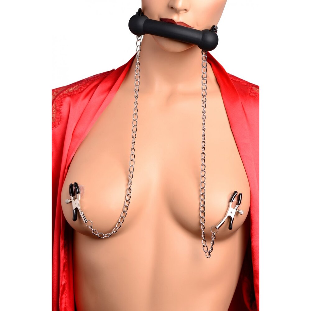 Silicone Bit Gag with Adjustable Nipple Clamps – Silicone BDSM Accessory > Bondage Gear > Gags and Bits - Tophatter Daily Deals