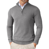 Lightweight Classic Men’s Knit Sweater - Zip Collar, Cotton dark gray - Tophatter Daily Deals