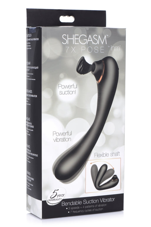 INMI Shegasm 7X Pose Bendable Suction Vibrator with Flexible Shaft, Powerful Vibration, and Suction – Black > Sex Toys For Ladies > Air Pulsation - Tophatter Daily Deals