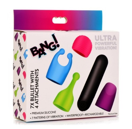 Bang! Bullet Vibrator with 4 Glow-in-the-Dark Attachments, Waterproof Silicone, 7 Vibration Patterns > Vibrators > Mini Vibrators - Tophatter Daily Deals