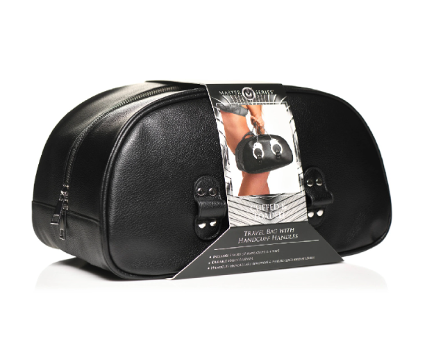 Master Series Cuffed and Loaded Black Vegan Leather Travel Bag with Handcuff Handles 13 x 7.25 x 7 Inches > Essentials > Toy Storage - Tophatter Daily Deals