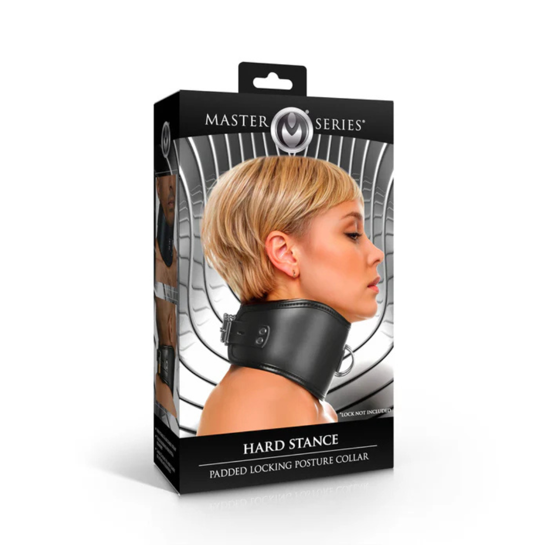 Master Series Hard Stance Padded Locking Posture Collar – Vegan Leather Collar > Bondage Gear > Collars & Leashes - Tophatter Daily Deals