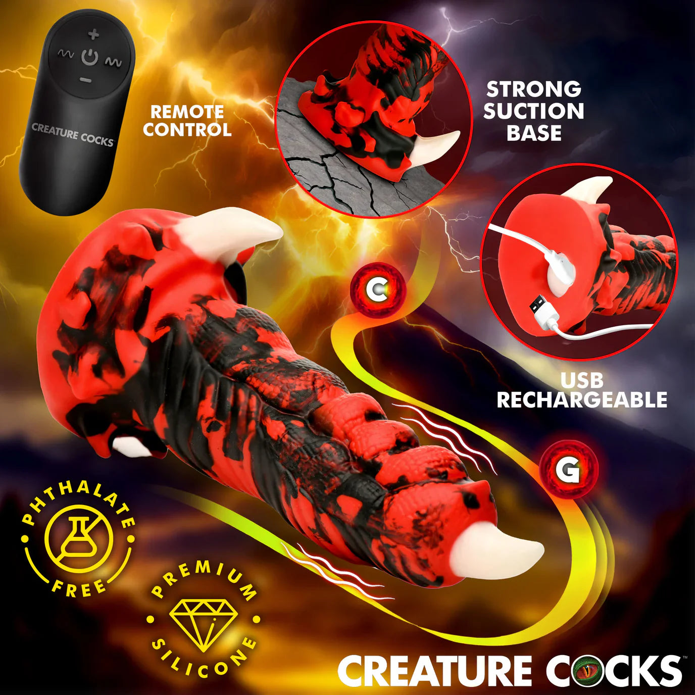 Creature Cocks Red Talon (Red/Black) – Textured Vibrating 7.1" Silicone Dildo > Dildos > Fantasy - Tophatter Daily Deals