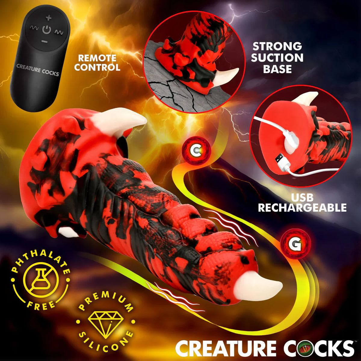 Creature Cocks Red Talon (Red/Black) – Textured Vibrating 7.1" Silicone Dildo > Dildos > Fantasy - Tophatter Daily Deals