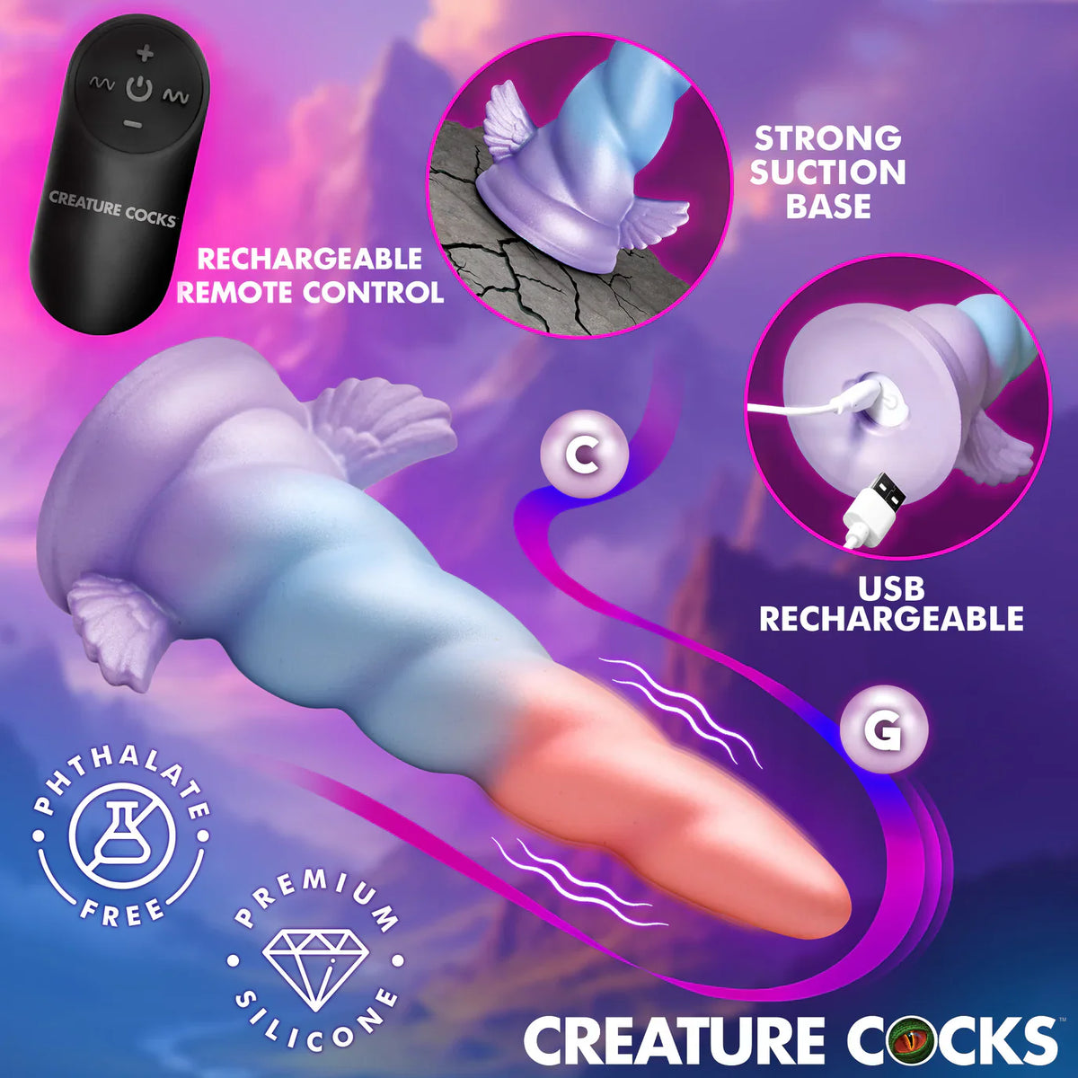 Creature Cocks Deluxe Dream Rider (Purple) – 7.8" Silicone Vibrating Unicorn Dildo > Dildos > Fantasy - Tophatter Daily Deals