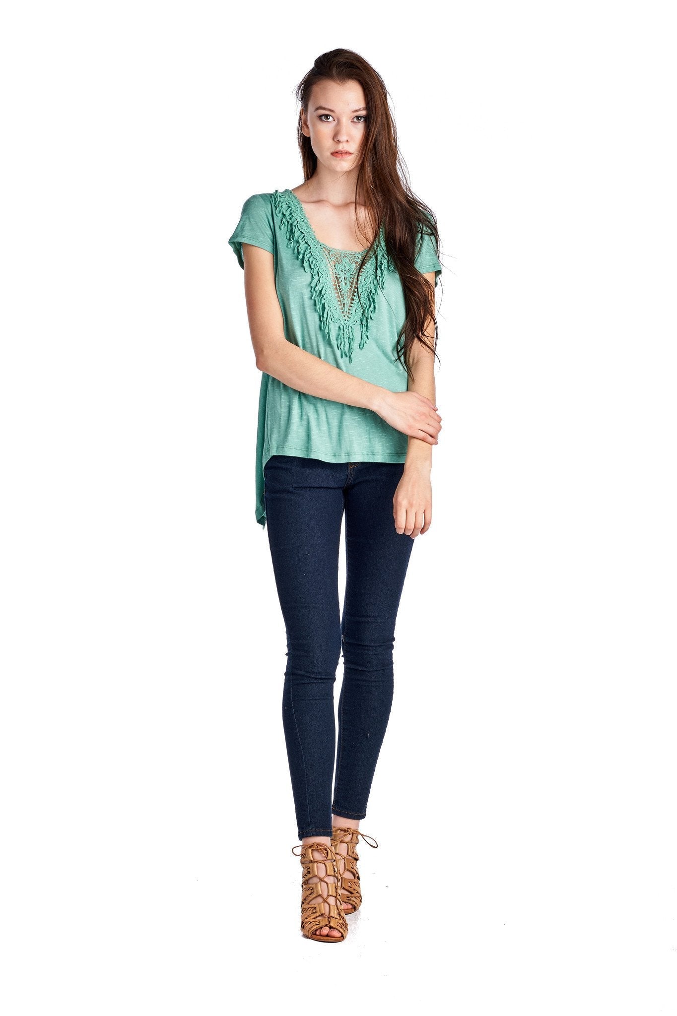 Women's Teal Crochet Accent Split Back Top Teal 10 Tops - Tophatter Daily Deals