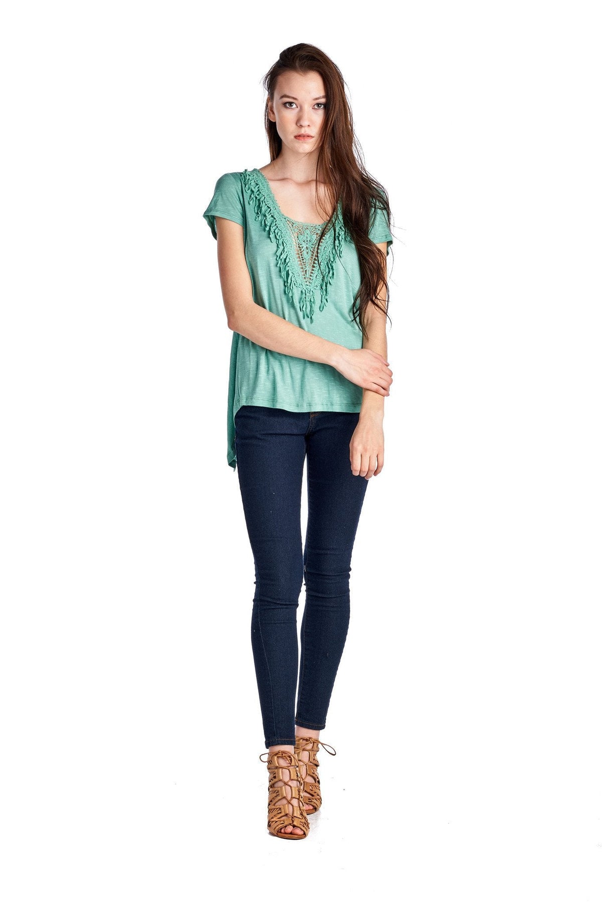 Women's Teal Crochet Accent Split Back Top Teal 10 Tops - Tophatter Daily Deals