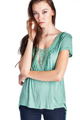 Women's Teal Crochet Accent Split Back Top Tops - Tophatter Daily Deals