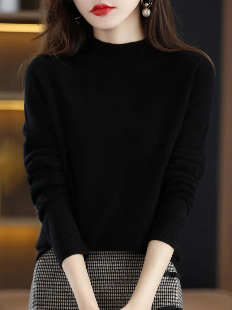 Soft Classic Women’s Pullover - Mock Neck, Wool, Work Black - Tophatter Daily Deals