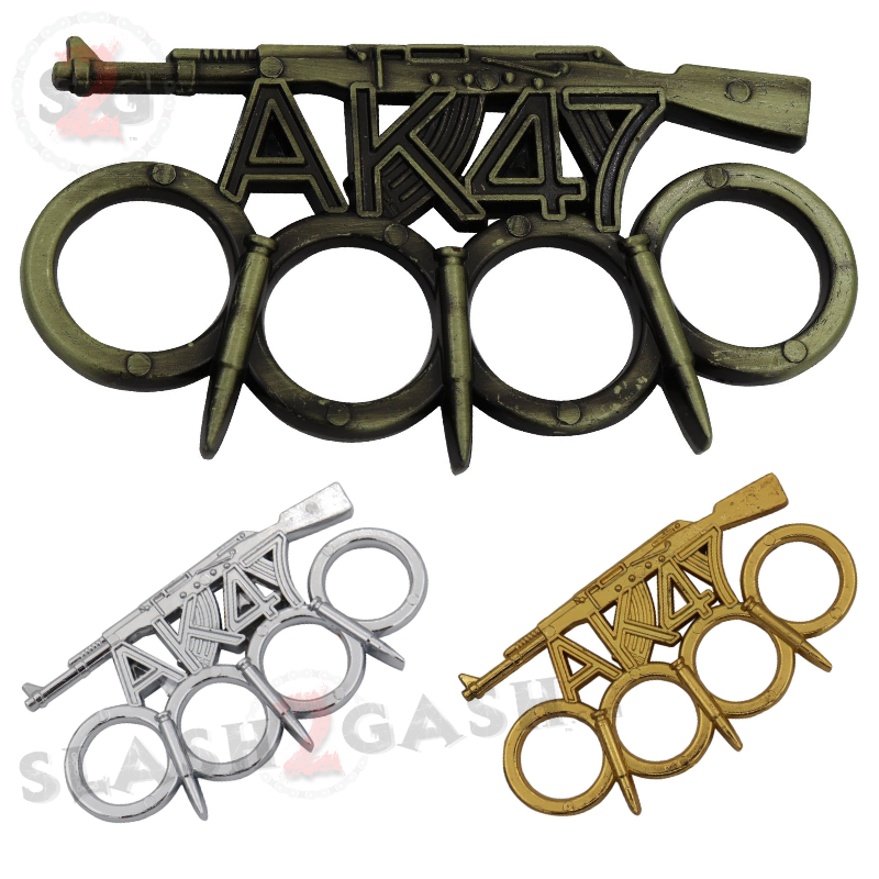 AK-47 Brass Knuckles w/ Bullet Spikes Kalashnikov Rifle Paperweight Belt Buckle - Tophatter Daily Deals