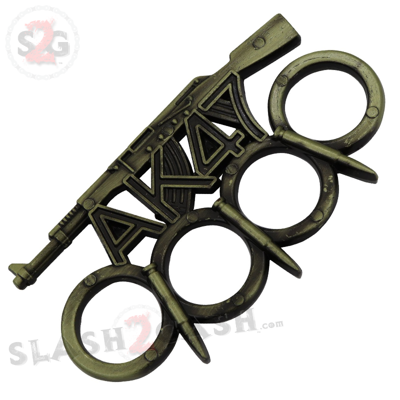 AK-47 Brass Knuckles w/ Bullet Spikes Kalashnikov Rifle Paperweight Bronze Belt Buckle - Tophatter Daily Deals