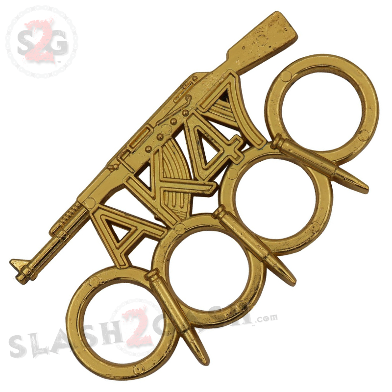 AK-47 Bullet Knuckles w/ Spikes Gun Paperweight Kalashnikov - Gold Belt Buckle - Tophatter Daily Deals