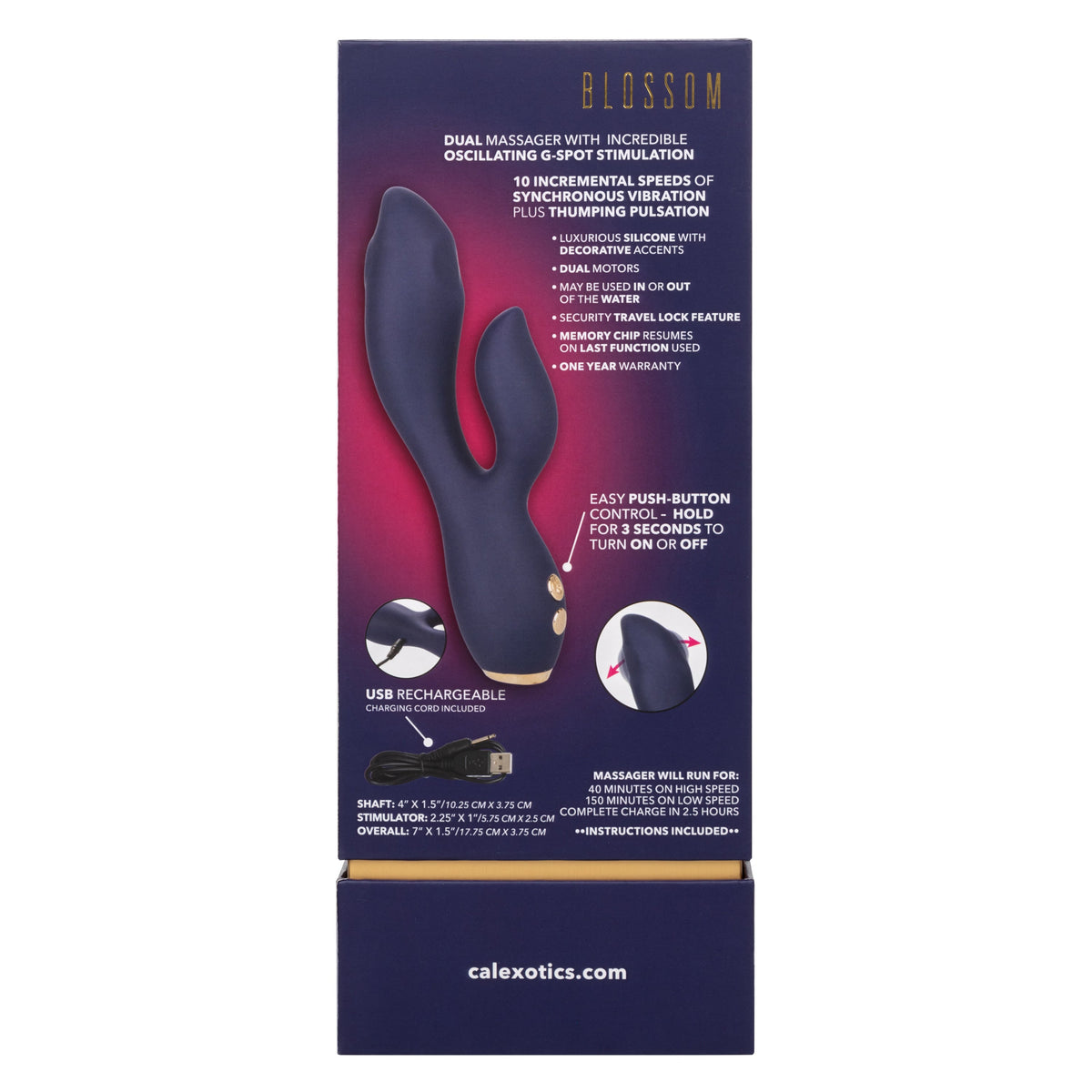 Chic Blossom Navy Blue Flexible Silicone Dual Motor Vibrator with Gold Accents, 10 Speeds, Waterproof and Rechargeable > Vibrators > Ladies > Rabbit - Tophatter Daily Deals
