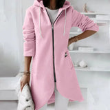 Warm Relaxed Women's Long Hoodie - Zip Front, Knit, Autumn Pink - Tophatter Daily Deals