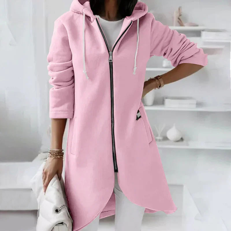 Warm Relaxed Women's Long Hoodie - Zip Front, Knit, Autumn Pink - Tophatter Daily Deals