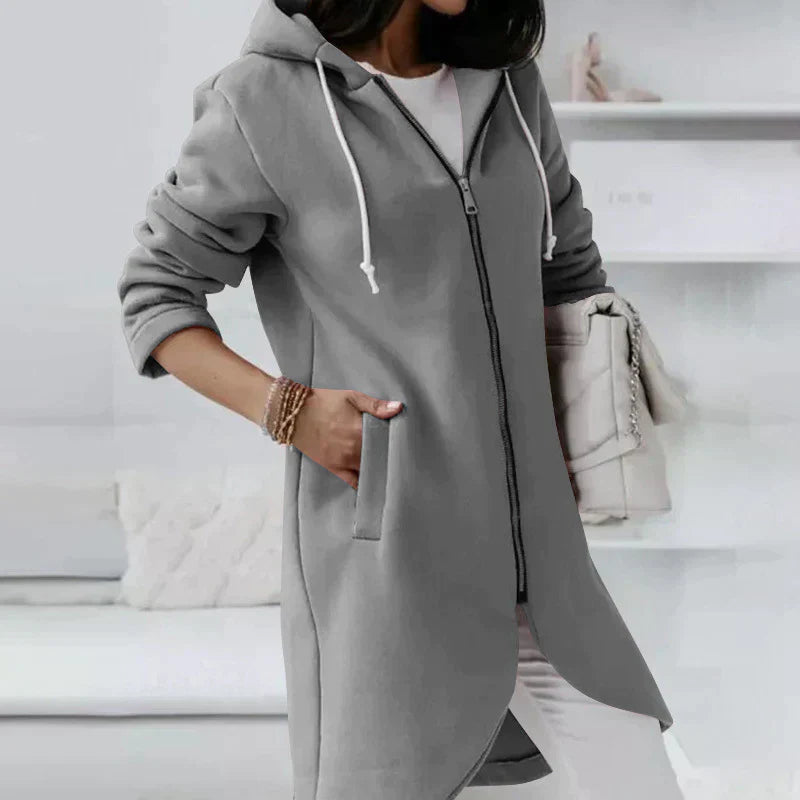 Warm Relaxed Women's Long Hoodie - Zip Front, Knit, Autumn Gray - Tophatter Daily Deals