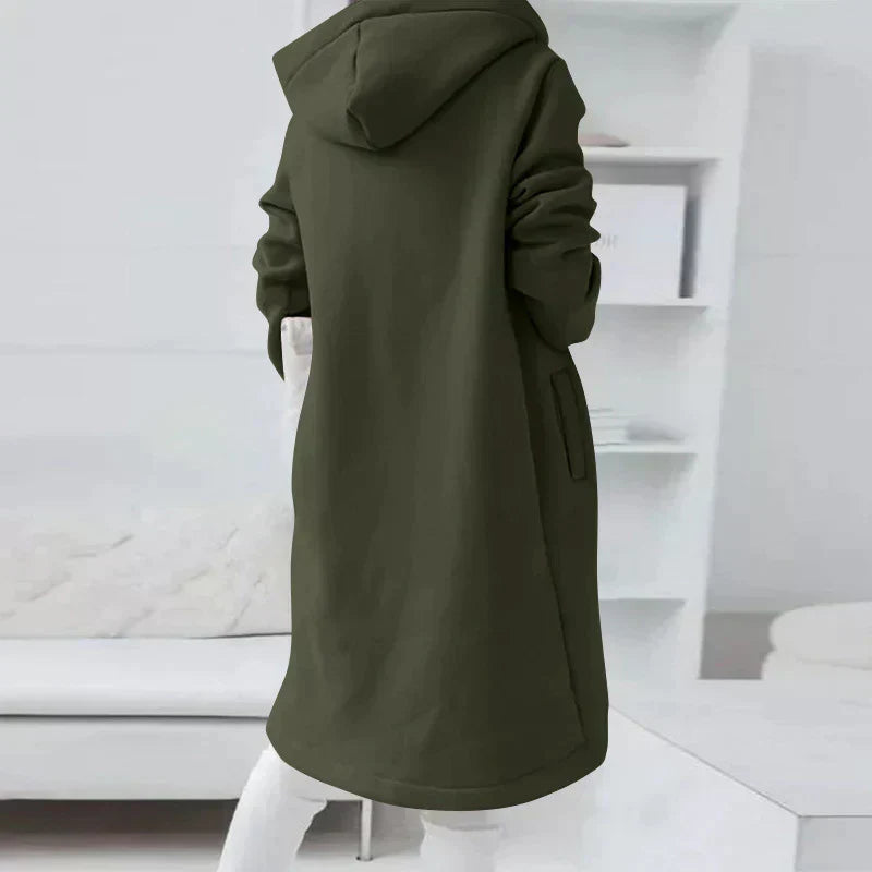 Warm Relaxed Women's Long Hoodie - Zip Front, Knit, Autumn Green - Tophatter Daily Deals