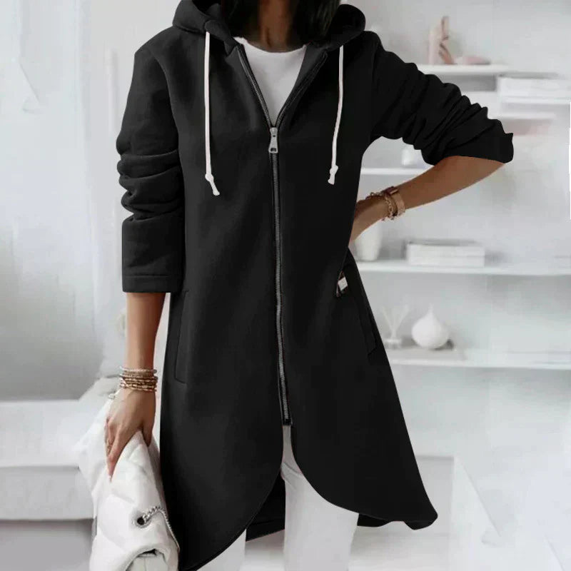 Warm Relaxed Women's Long Hoodie - Zip Front, Knit, Autumn Black - Tophatter Daily Deals
