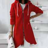 Warm Relaxed Women's Long Hoodie - Zip Front, Knit, Autumn Red - Tophatter Daily Deals