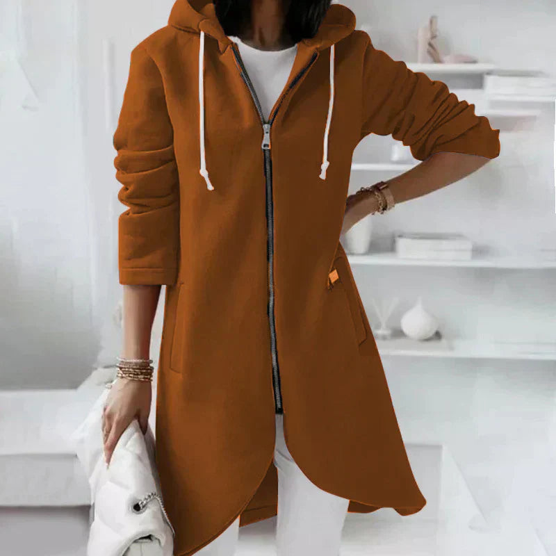 Warm Relaxed Women's Long Hoodie - Zip Front, Knit, Autumn Brown - Tophatter Daily Deals