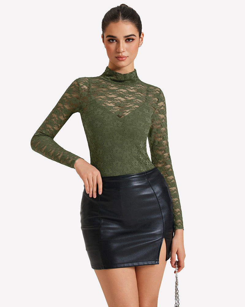 Long Sleeve Bodysuit Lace Tops Two Piece Set Shaperwear-bodysuit - Tophatter Daily Deals