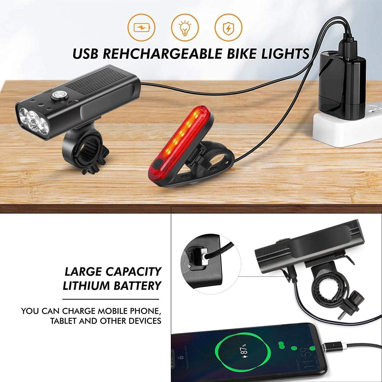 Best Budget MTB Lights UK - Bike Bicycle Premium Aluminium Lights Set Waterproof Rechargeable Powerbank Mountain & Cycling - Tophatter Daily Deals
