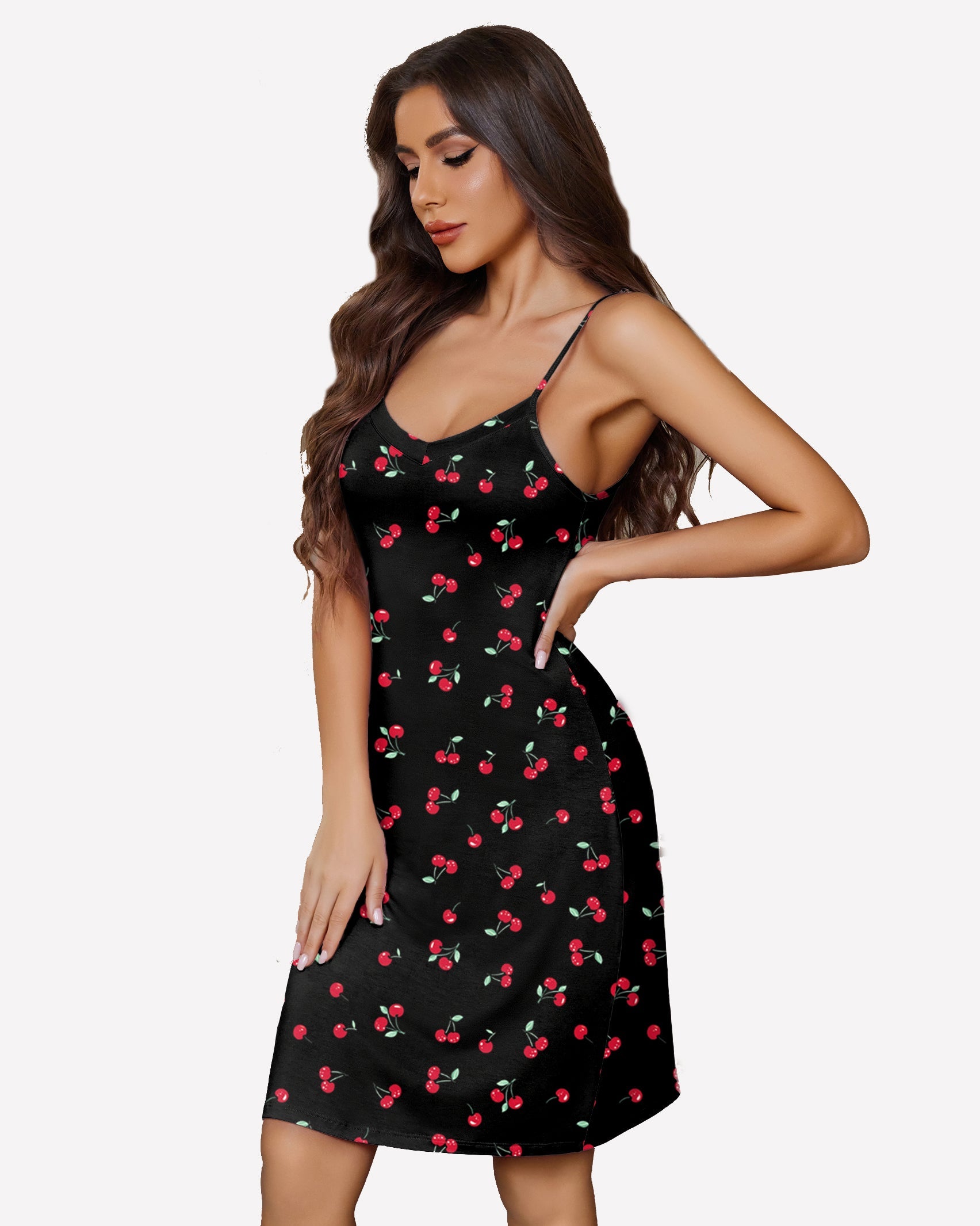 Print Full Slips Chemise Dress Black Cherry Sleepwears-nightgowns - Tophatter Daily Deals