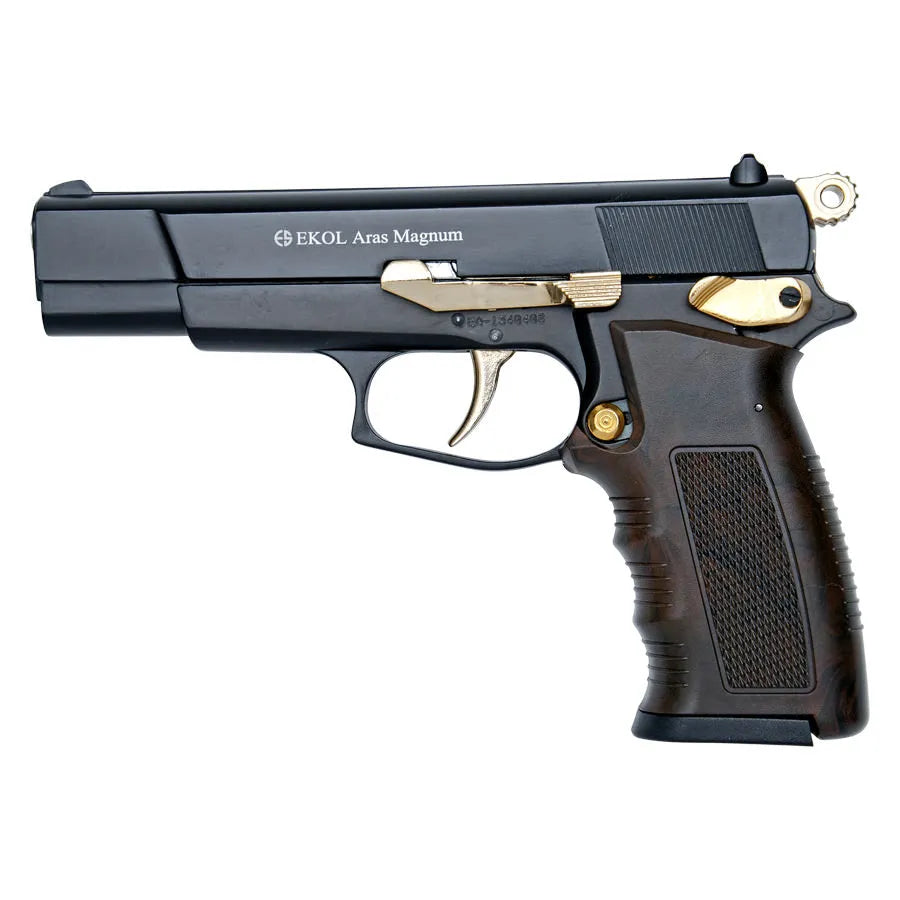 ARAS Magnum HP Black With Gold Fittings Blank Firing Replica Gun - Tophatter Daily Deals