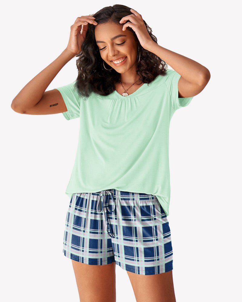 Christmas Shorts Pajama Set Ice Green Sleepwears-Pajamas Sets - Tophatter Daily Deals