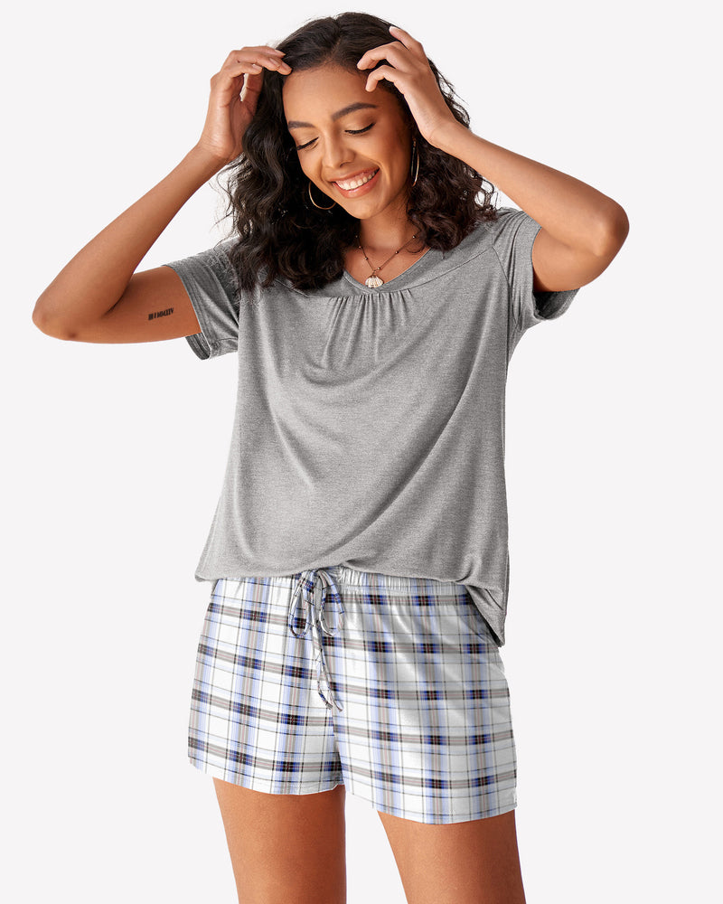Christmas Shorts Pajama Set Grey Blue Sleepwears-Pajamas Sets - Tophatter Daily Deals