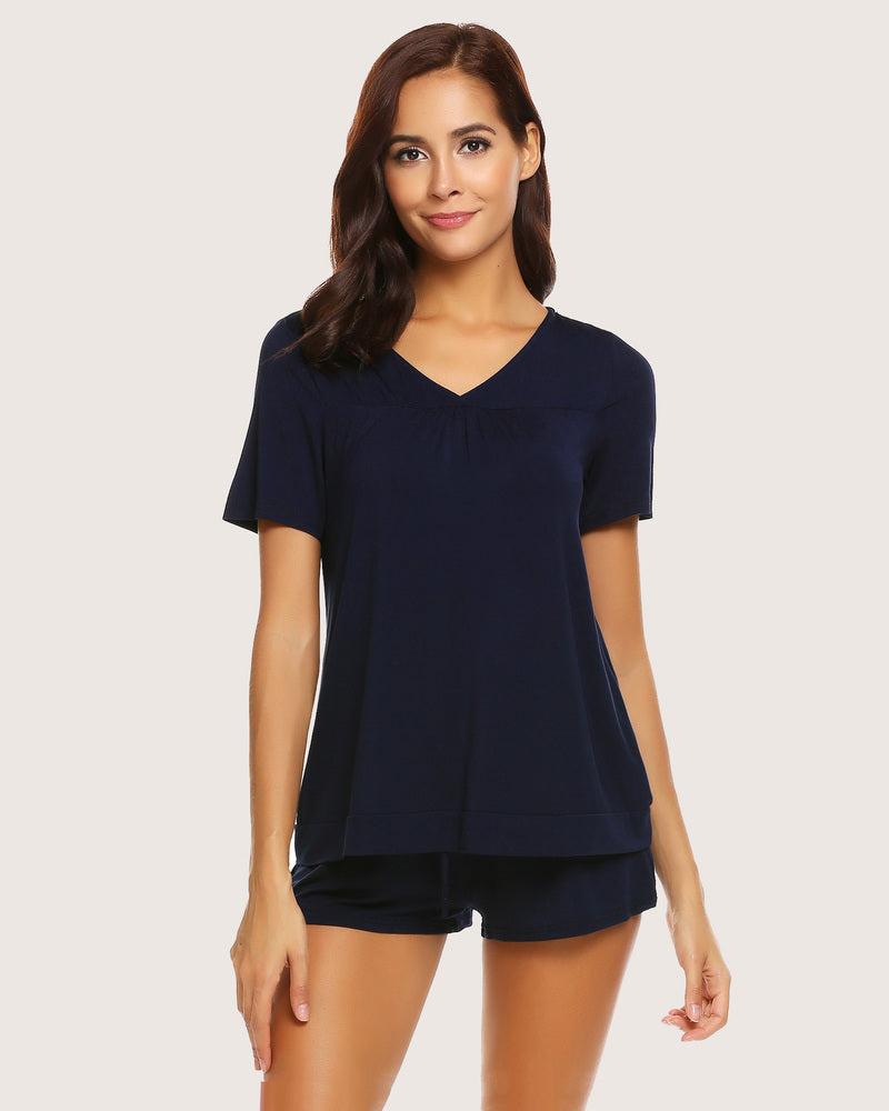 Christmas Shorts Pajama Set Navy Blue Sleepwears-Pajamas Sets - Tophatter Daily Deals