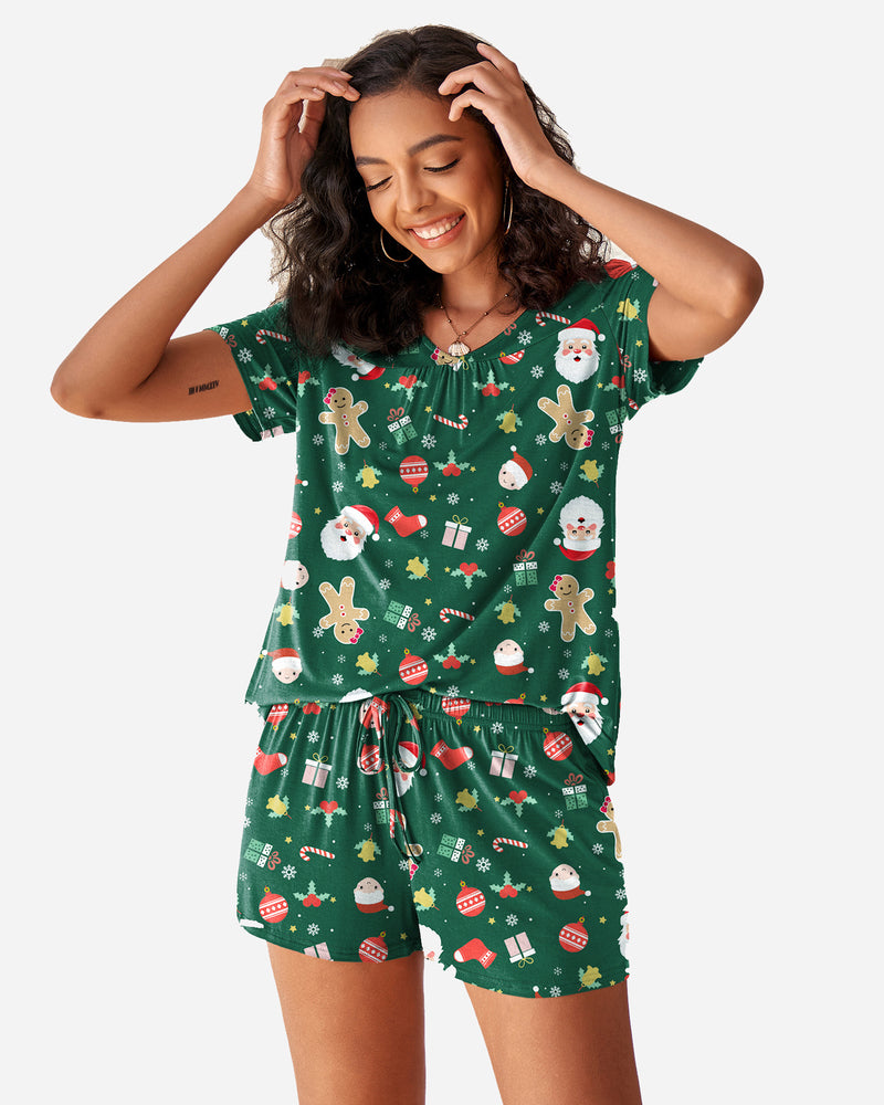 Christmas Shorts Pajama Set Chistmas Green Sleepwears-Pajamas Sets - Tophatter Daily Deals