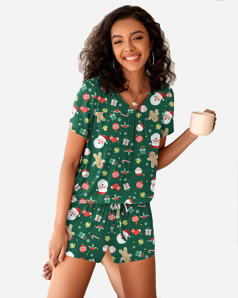 Christmas Shorts Pajama Set Sleepwears-Pajamas Sets - Tophatter Daily Deals