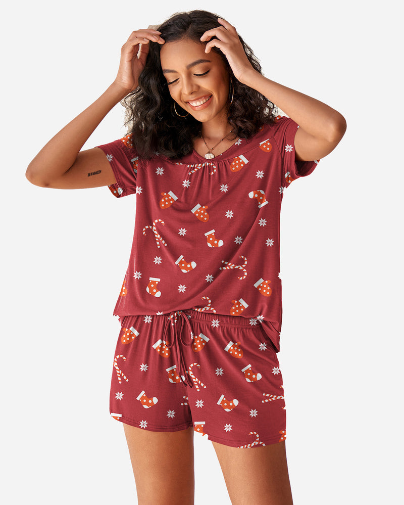 Christmas Shorts Pajama Set Chistmas Red Sleepwears-Pajamas Sets - Tophatter Daily Deals