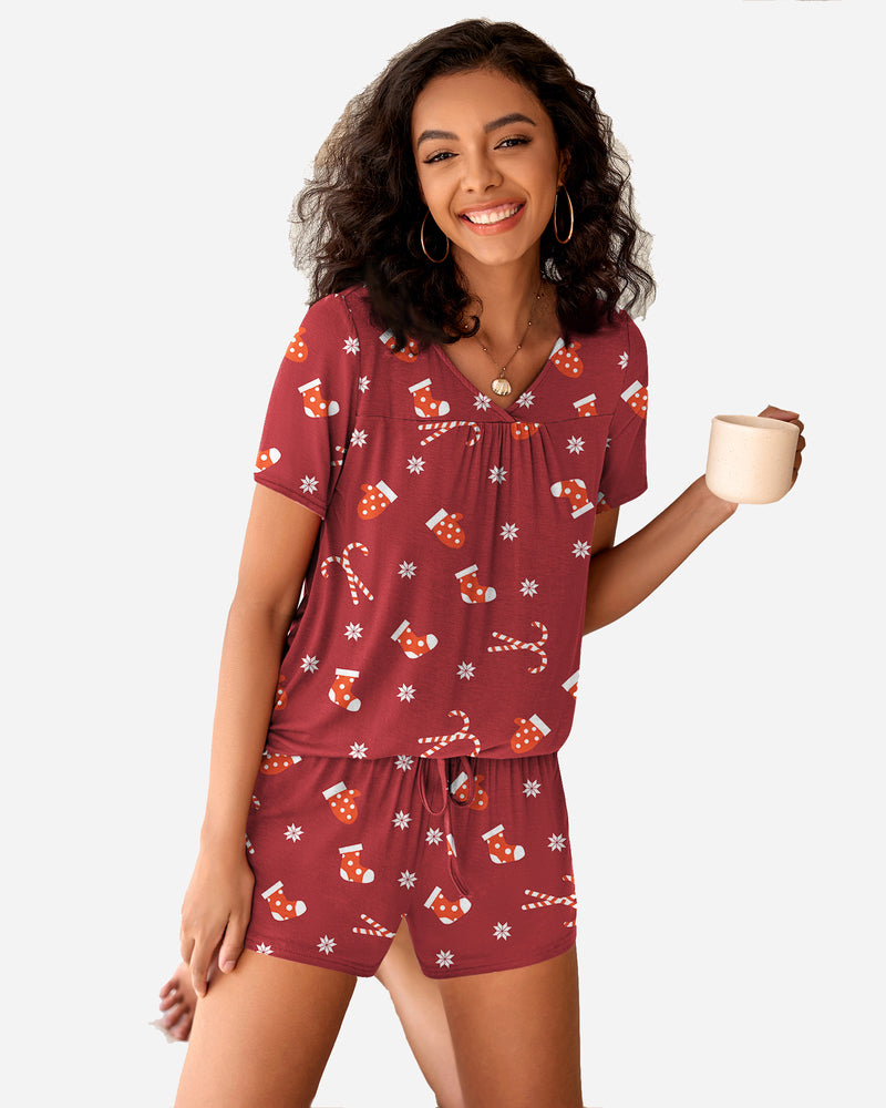 Christmas Shorts Pajama Set Sleepwears-Pajamas Sets - Tophatter Daily Deals