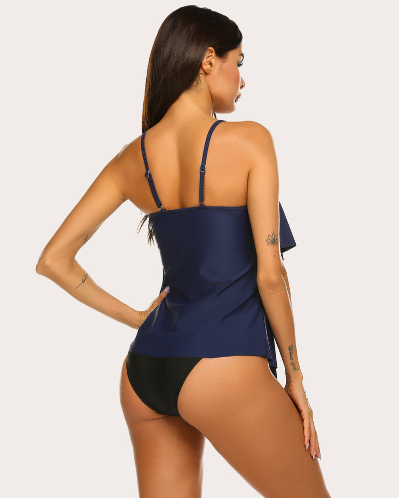 V-Neck Ruffle Layered Two Piece Swimsuits Swimsuits - Tophatter Daily Deals