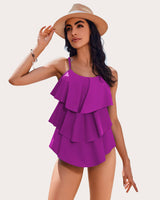 V-Neck Ruffle Layered Two Piece Swimsuits Purple Swimsuits - Tophatter Daily Deals
