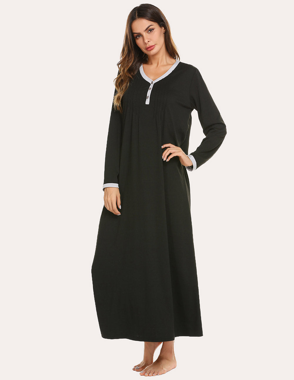 Long Sleeve Front Pleated Nightgown (US Only) Sleepwear & Loungewear - Tophatter Daily Deals