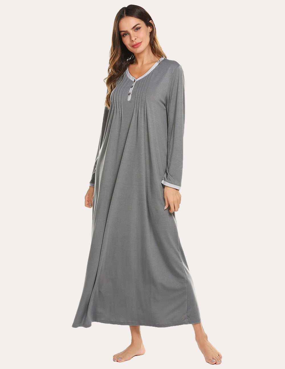 Long Sleeve Front Pleated Nightgown (US Only) Sleepwear & Loungewear - Tophatter Daily Deals